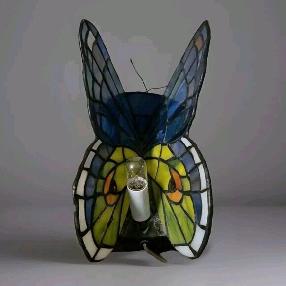 QUOIZEL INC BRONZE STAINED GLASS BUTTERFLY ACCENT TABLE LAMP NIGHT LIGHT 9” TALL - Picture 6 of 12